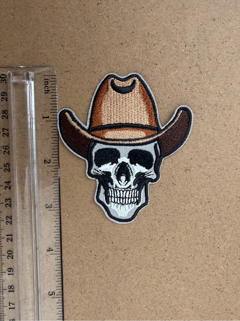 Men's Brown Cowboy Skull Patch Shoe Accent